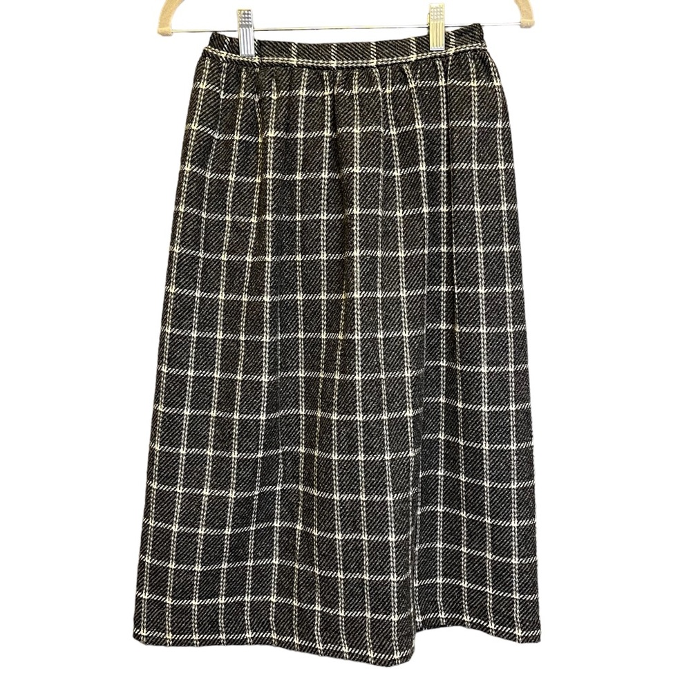 Vintage wool blend window pane pencil skirt gray white 6P
